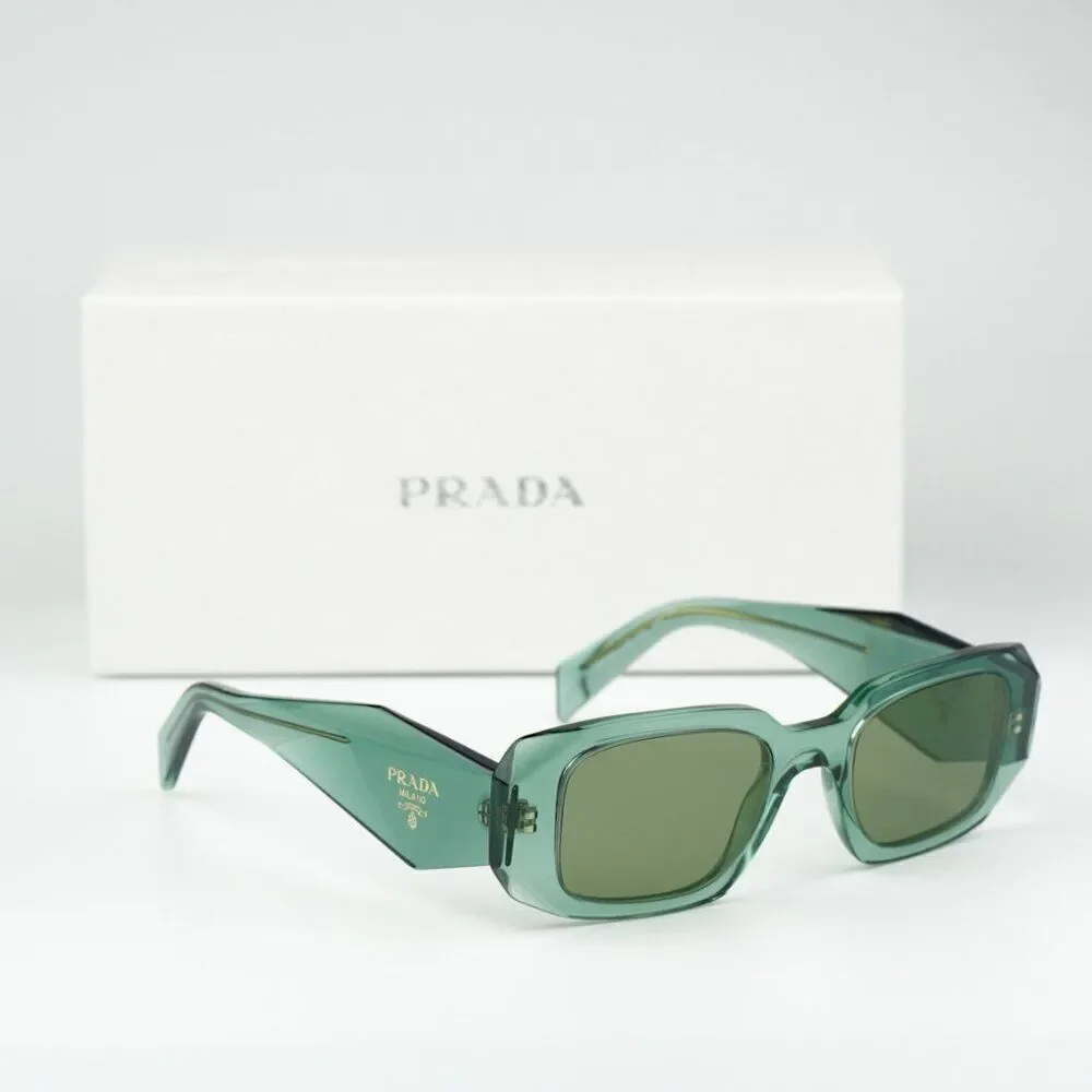 NEW Prada PR17WS 11R10E Sage Green Mirror Internal Silver Rectangle Sunglasses - Picture 4 of 14